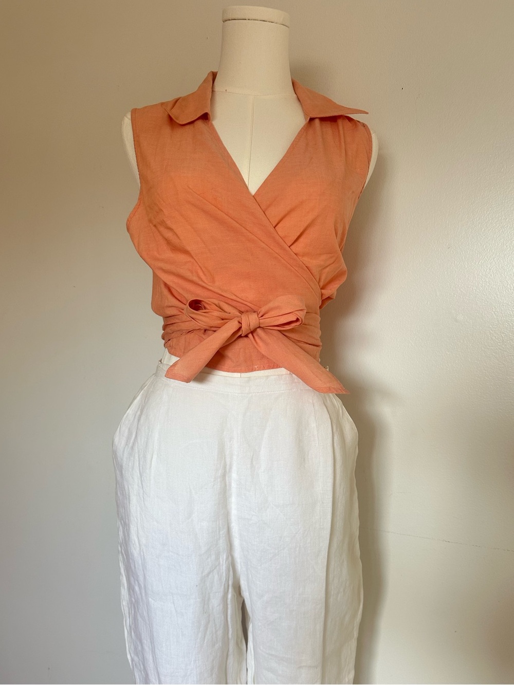 The Limited Coral Wrap Tie-Front Sleeveless Blouse